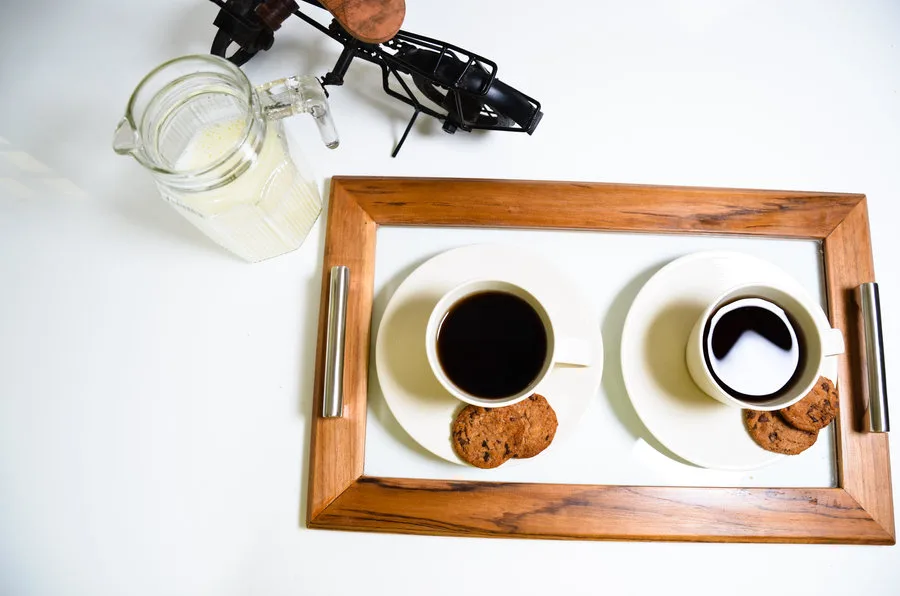 Wooden framed glass rectangle serving tray